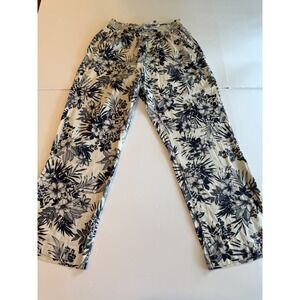 Beau Dawson Navy Cream Floral Wide Leg Smocked Waist Pants Tropical‎ Summer L